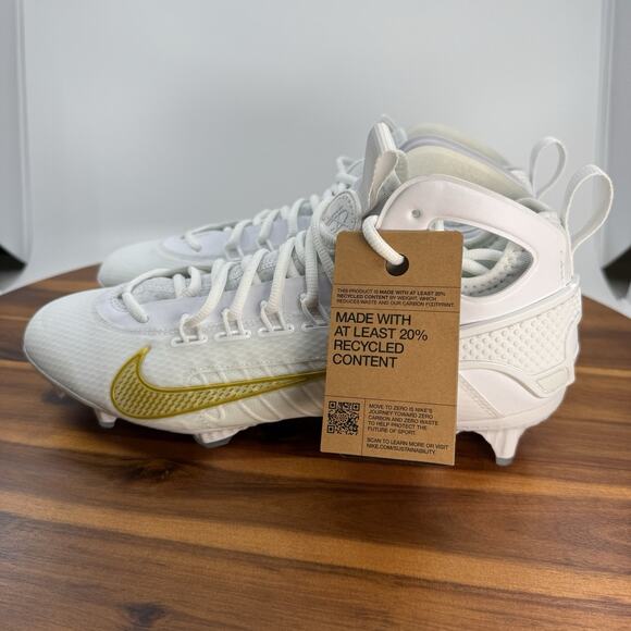 Nike Huarache 9 Elite Mid Mens 10.5 LAX Lacrosse White/Gold NEW - Picture 3 of 8